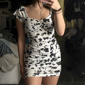 Cow print ruched mini dress